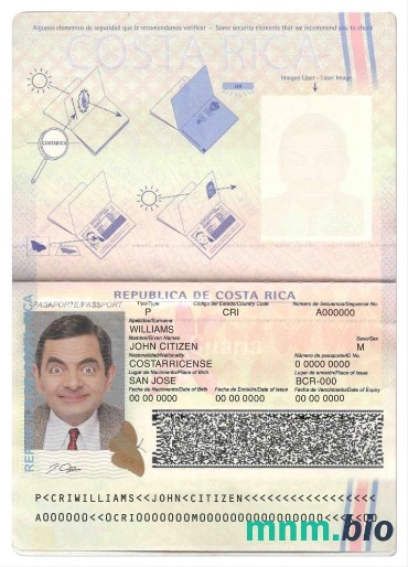 Przykład paszportu Kostaryki w formacie PSD, w pełni edytowalny